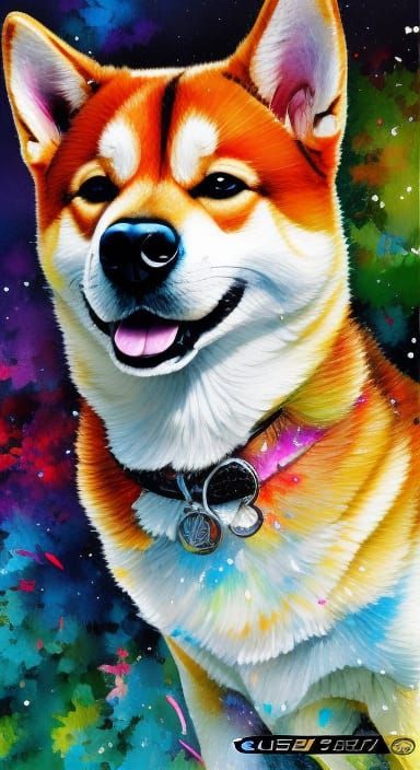 Rainbow Shiba Inu: Watercolor Manga Illustration