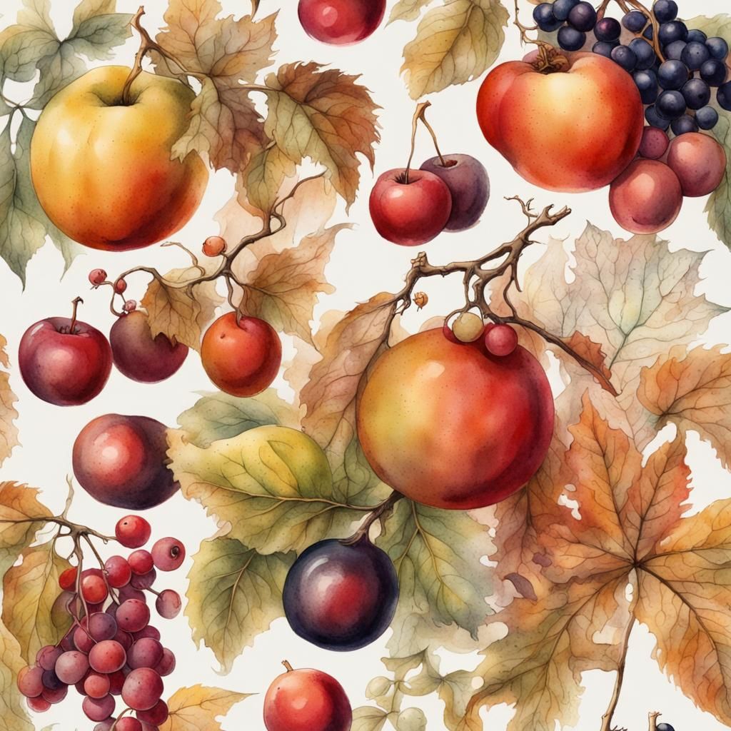 Autumn Fruits Bookmark in Watercolor Style