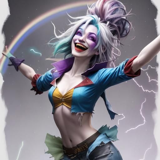 Laughing Jester Mid-Pirouette with Electric Sparks