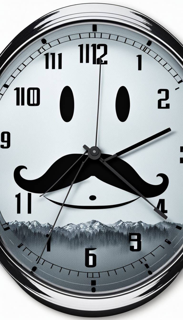 Whimsical Clock with Smiling Face and Mustache