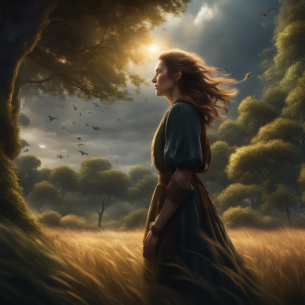 Woman Dreams of Nature: Detailed Matte Painting