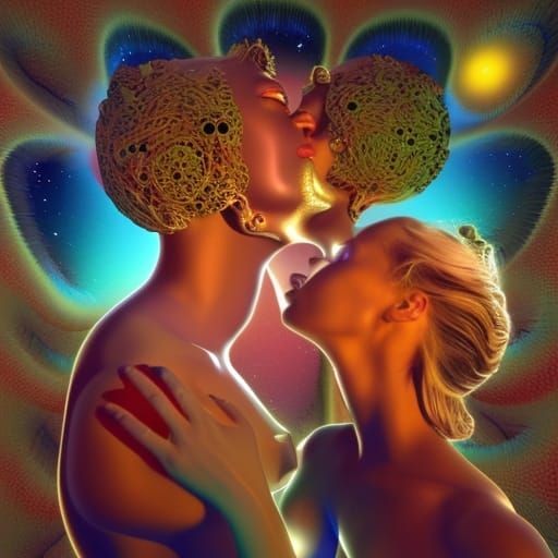 Cosmic Kiss: A Holographic Astral Illustration