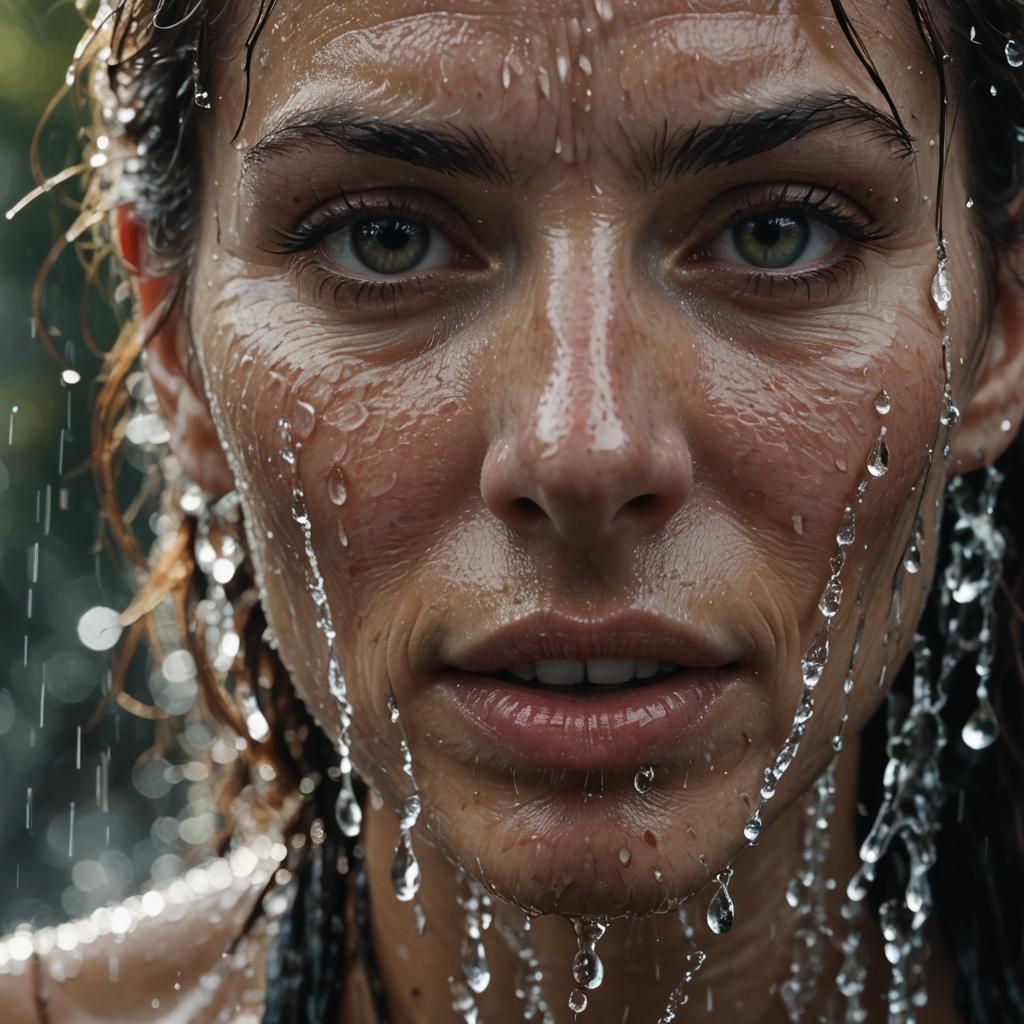 Close-Up of Woman's Face with Water Droplets
