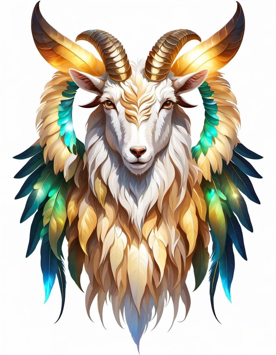 Translucent Magical Goat Creature with Leaf Wings