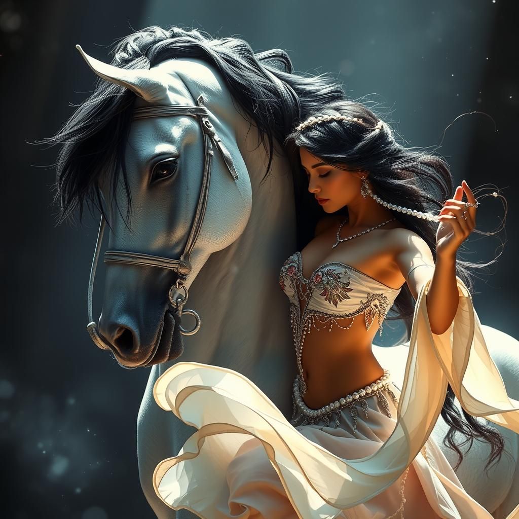 Stallion and Dancer in Tonalist Pearl Fantasy