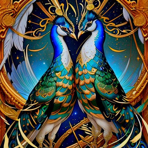 Luxurious Celestial Peacocks in Obsidian