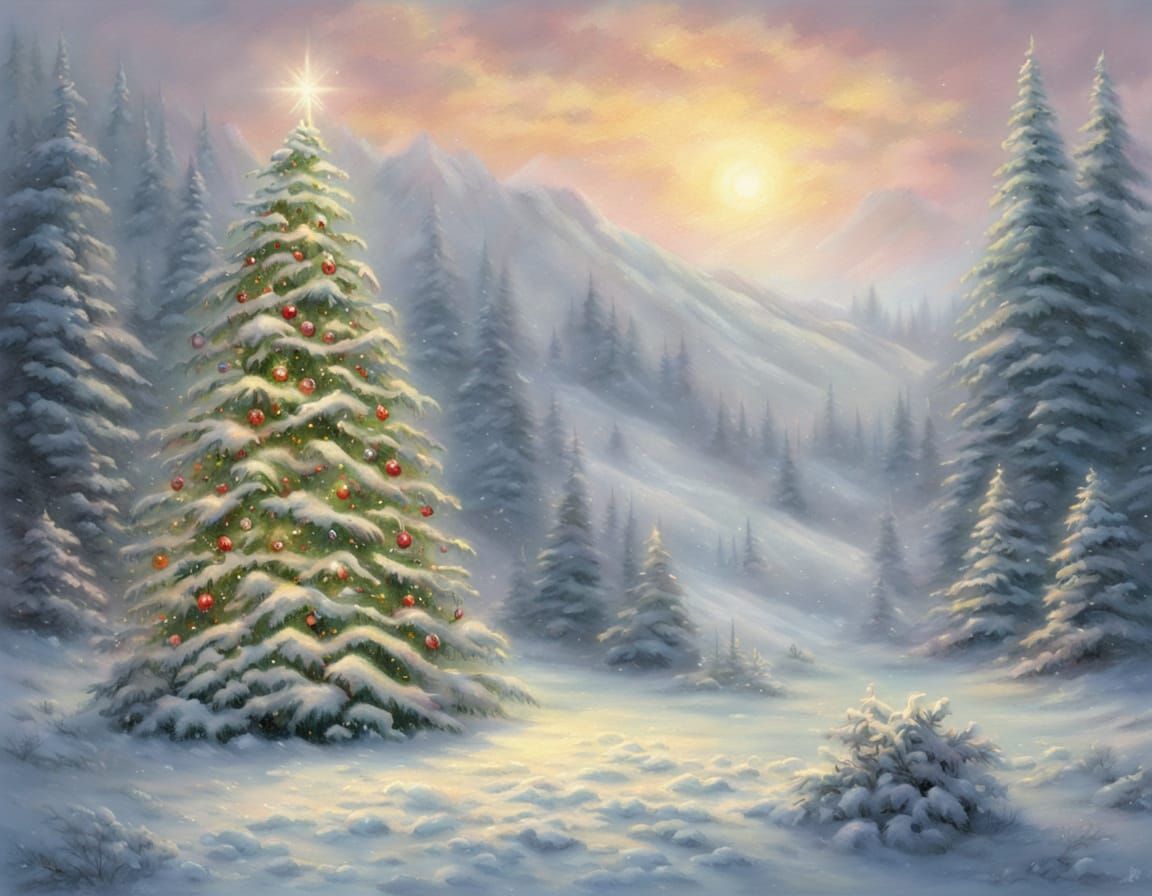 Ethereal Christmas Tree in Magical Winter Wonderland