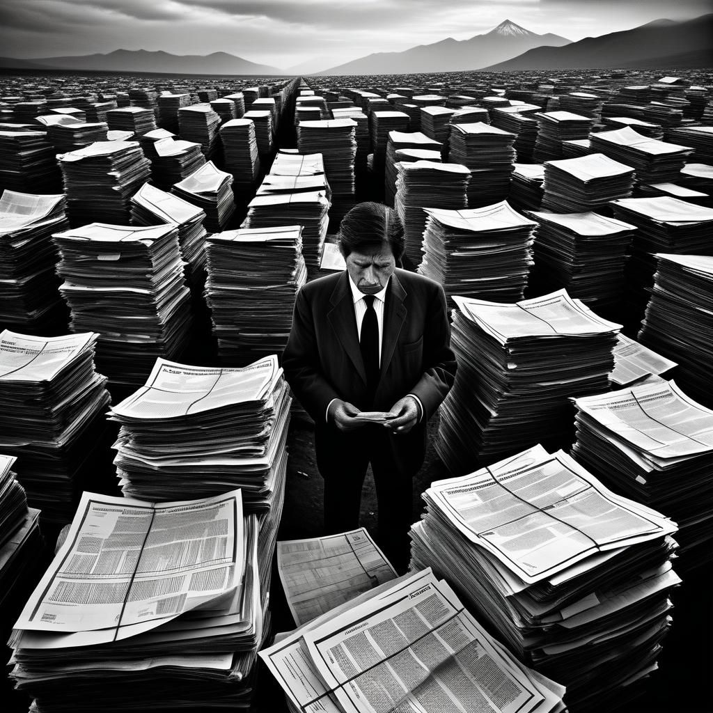 Overwhelmed Office Worker in Stark Black and White
