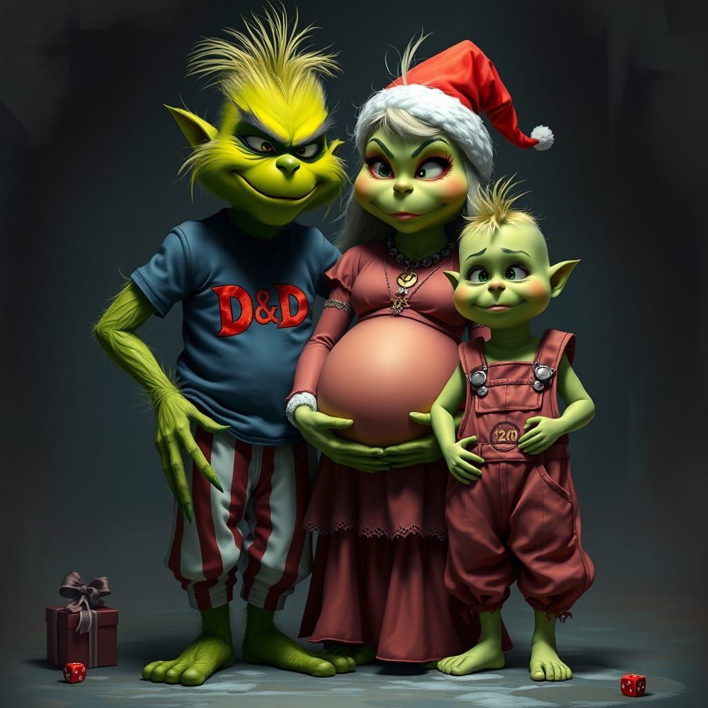 Friendly Family of Grinches in Vibrant Fantasy Setting