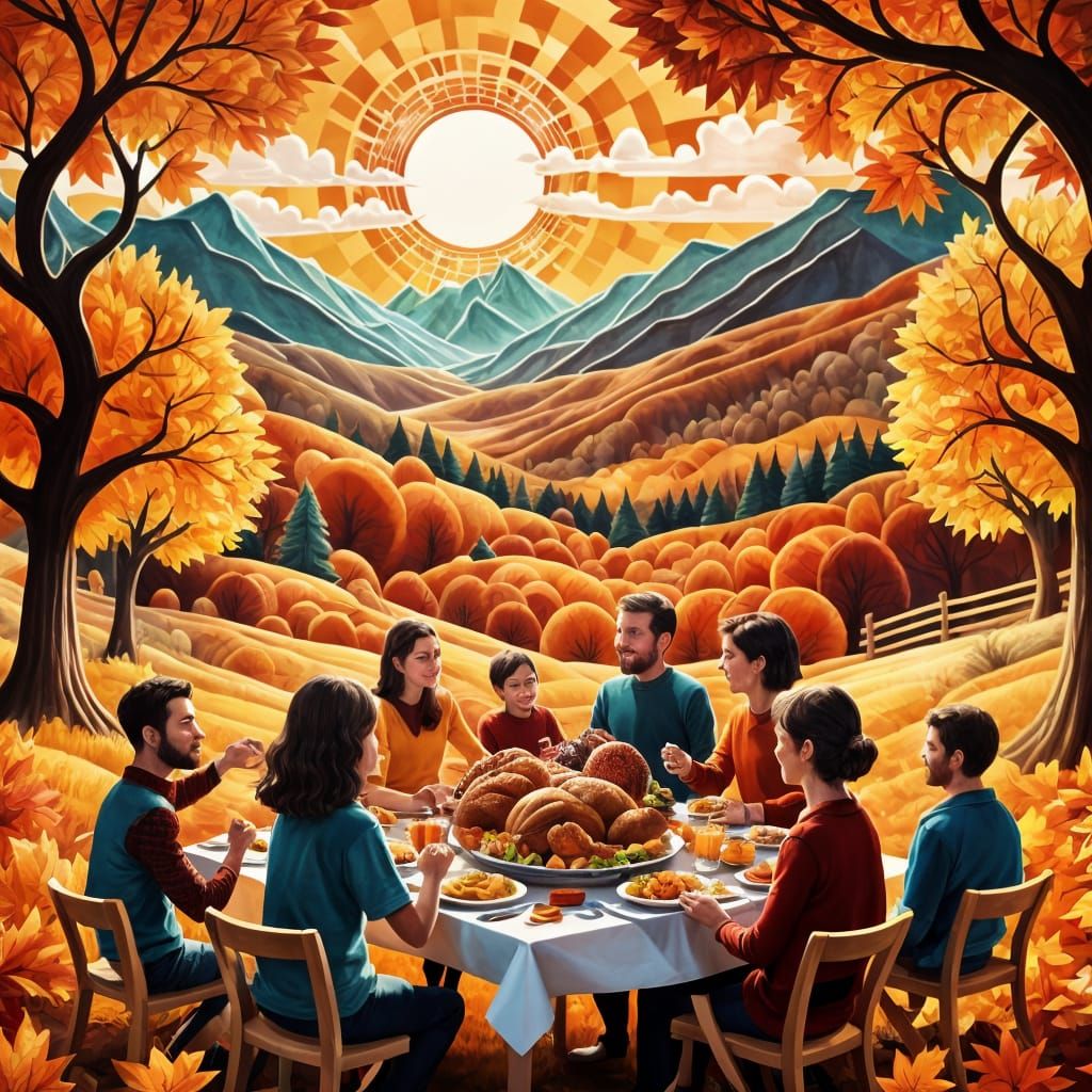 Thanksgiving Dinner in Autumn Landscape