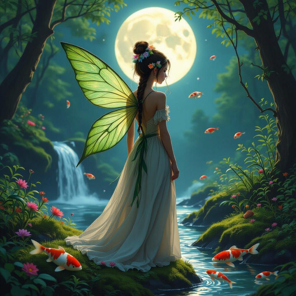 Hyperrealistic Fairy with Leaf Wings in Forest