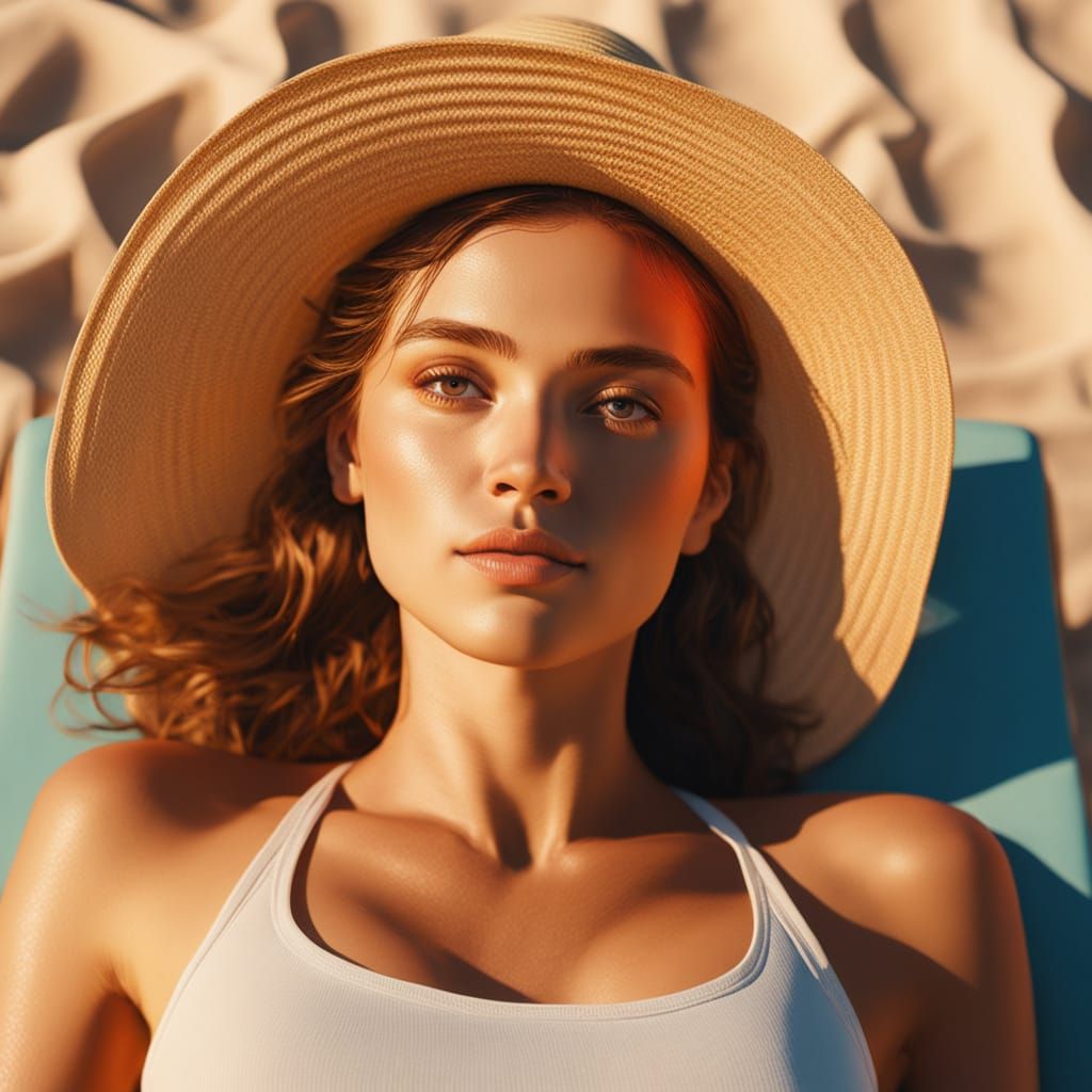 Woman on Beach Lounger in Oil Painting Style