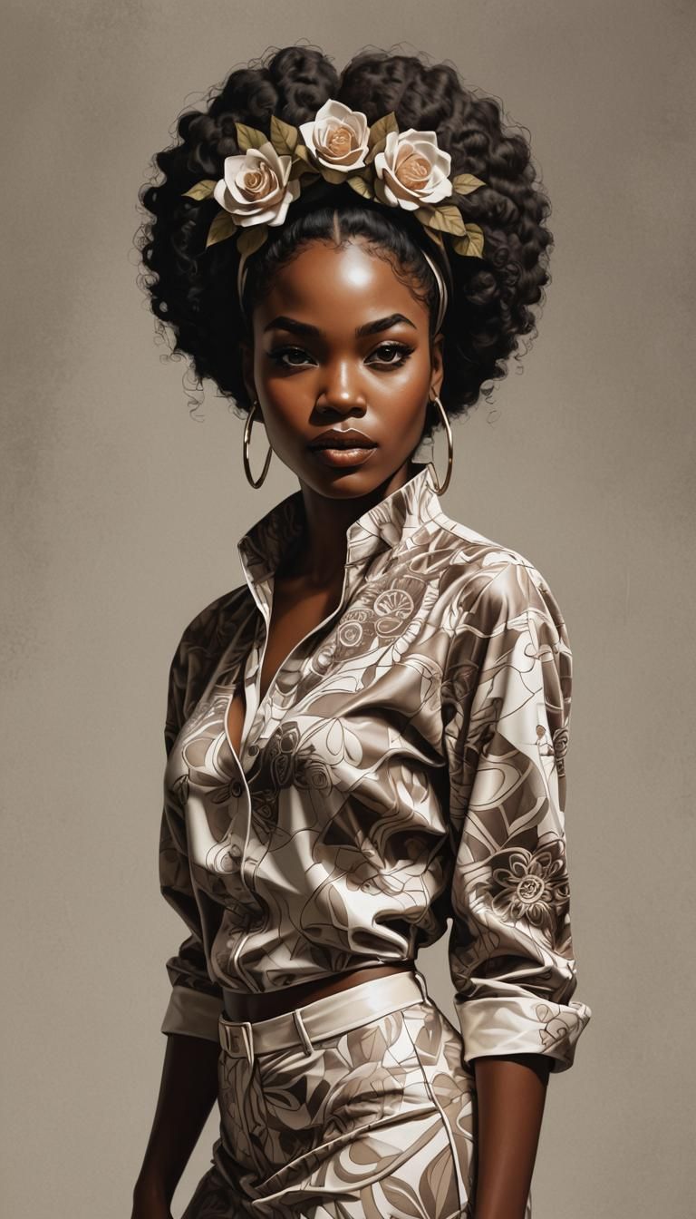 Melanin Woman Portrait in Digital Art Style