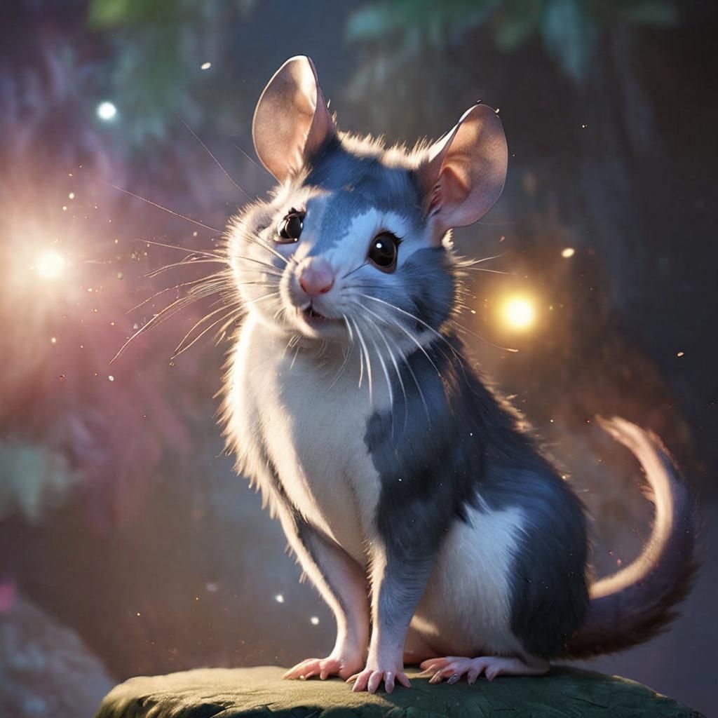 Vibrant Watercolor Rat with Intricate Lighting