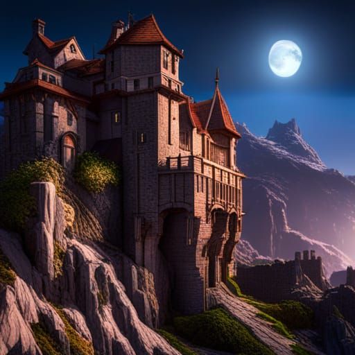 Medieval Castle at Night: Dark Fantasy Concept Art