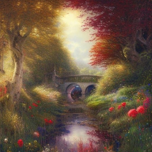 Idyllic English Country Lane in Realistic Digital Painting