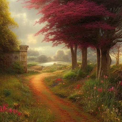 Idyllic English Country Lane in Romantic Style