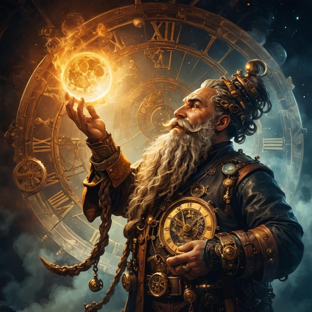Steampunk Dwarf Magically Controls Sun and Moon
