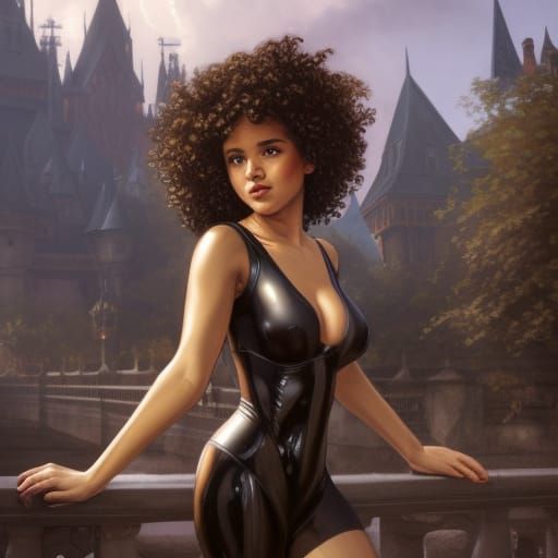 Young Girl Portrait with Castle, Hyperdetailed Digital Art