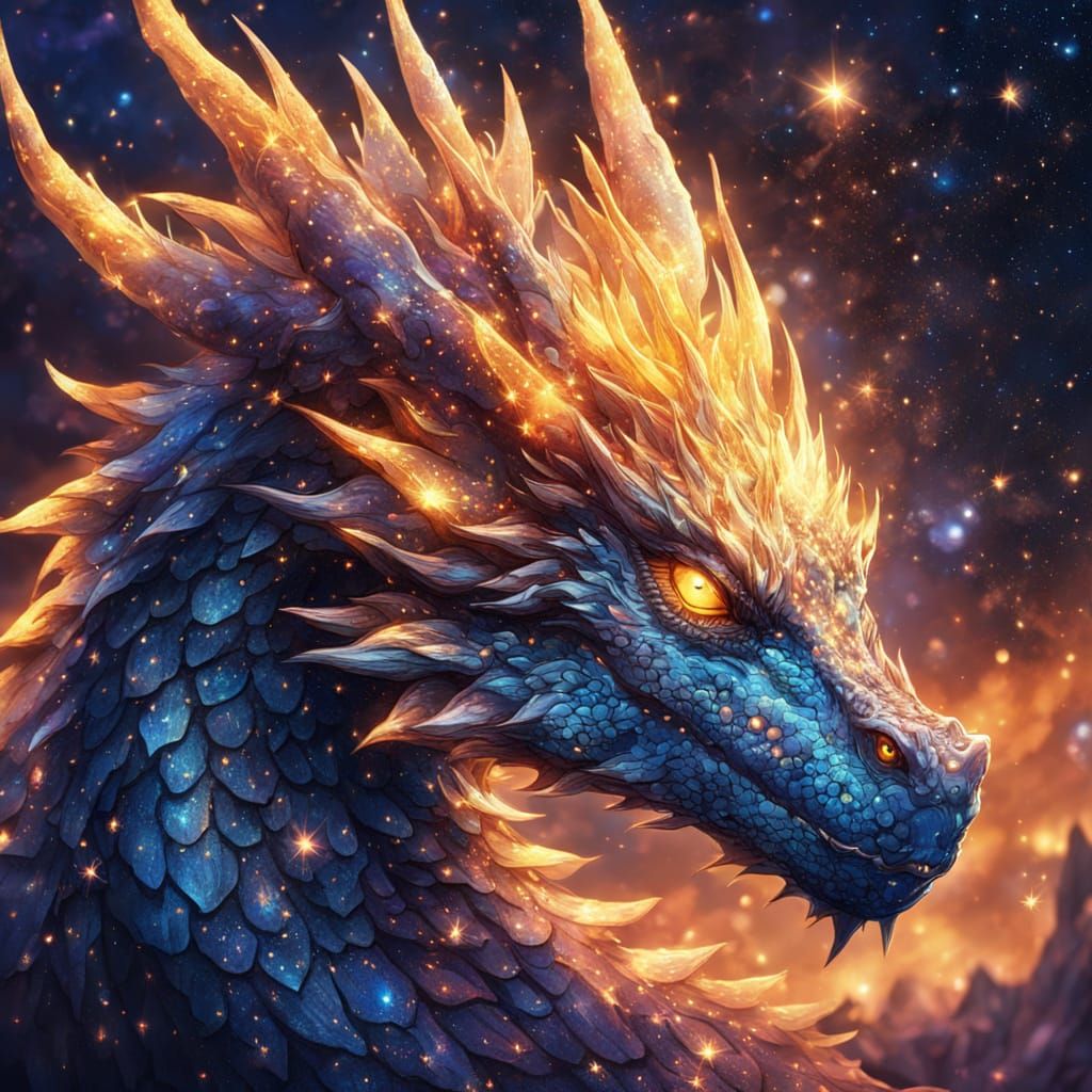 Dreamlike Dragon in Starry Night Sky