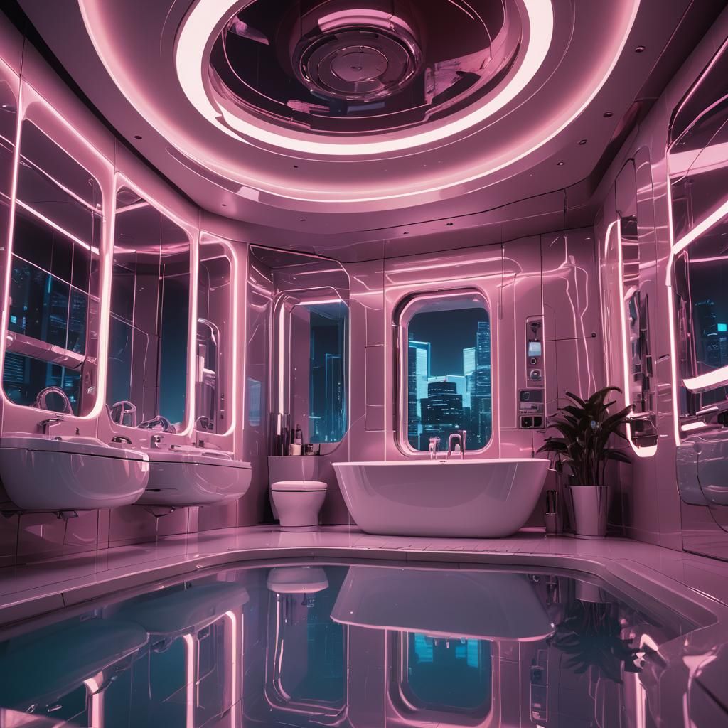Futuristic Neon Bathroom with Oversized Tub