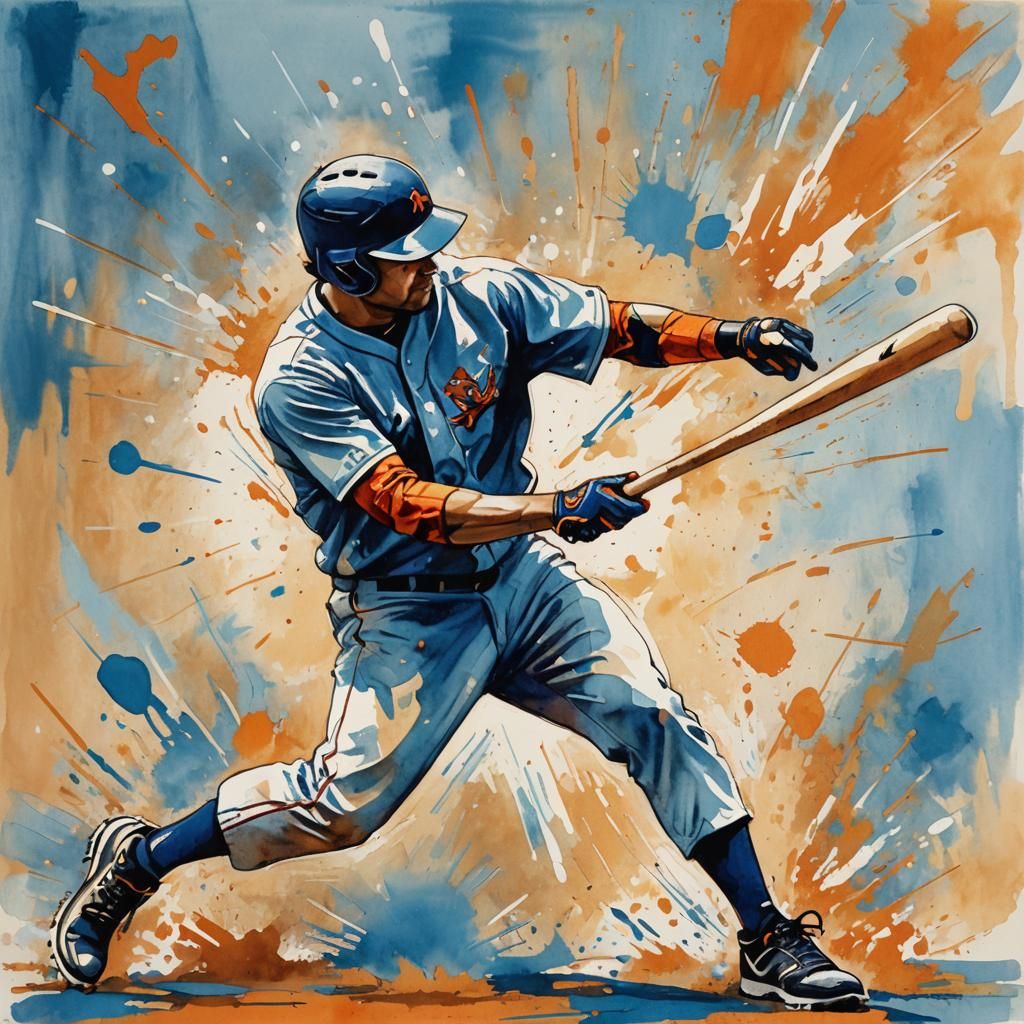Dynamic Baseball Player Splash-Ink Illustration