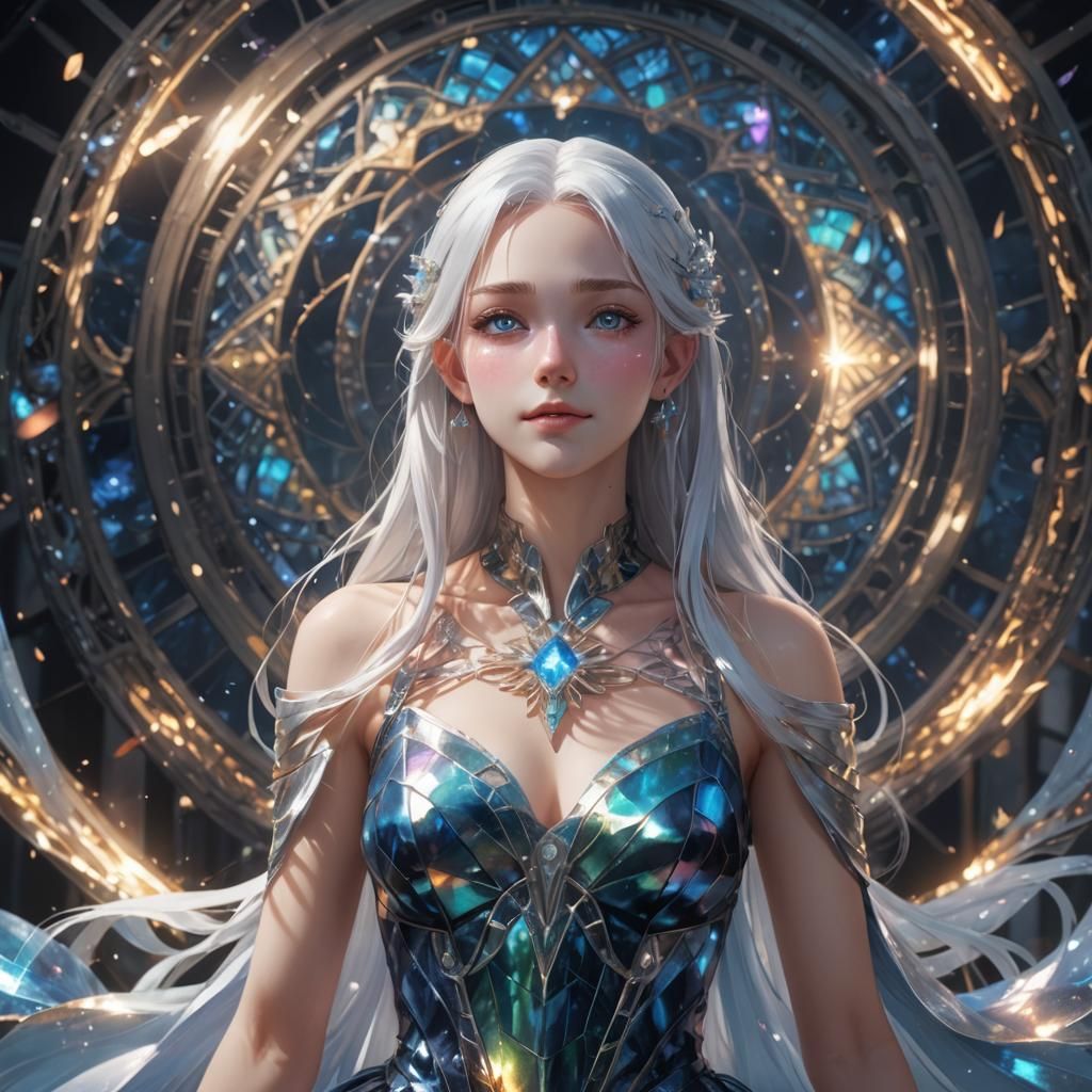 Mystical Anime Girl in Iridescent Dress