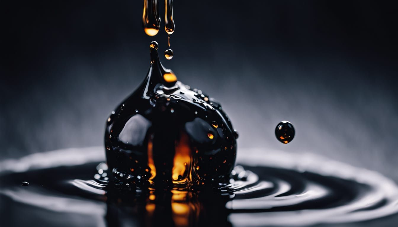 Glistening Black Oil Droplet in Hyperrealistic Macro