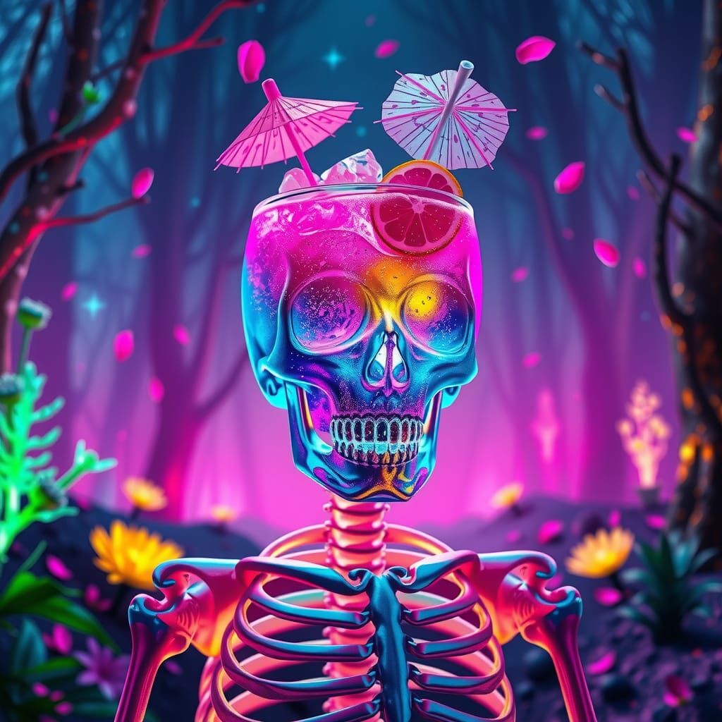 Crystal Skeleton Cocktail in Neon Forest