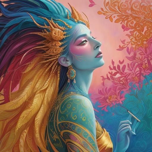 Dragon Peacock Woman in Abstract Expressionism