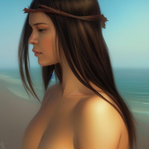 Beautiful Polynesian Goddess on Tropical Beach