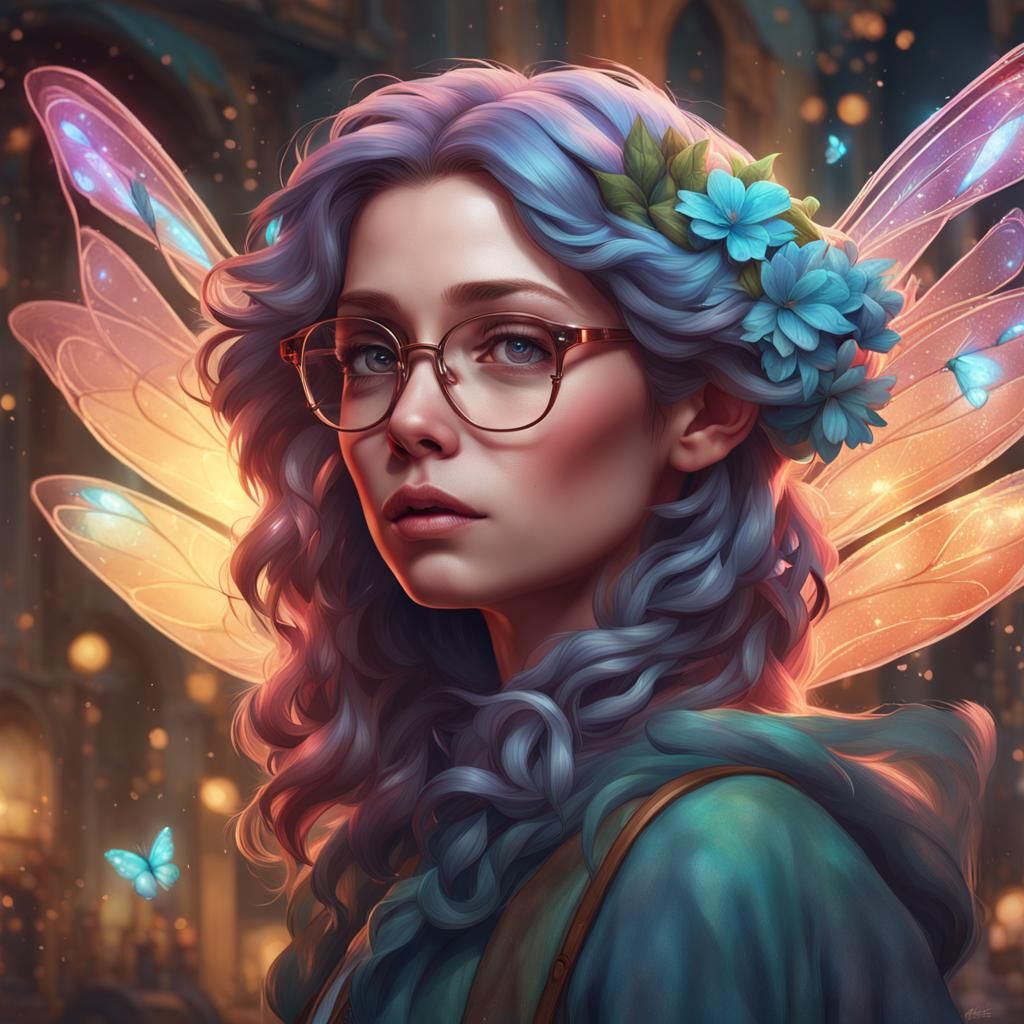 Detailed Fairy Portrait in Art Nouveau Style