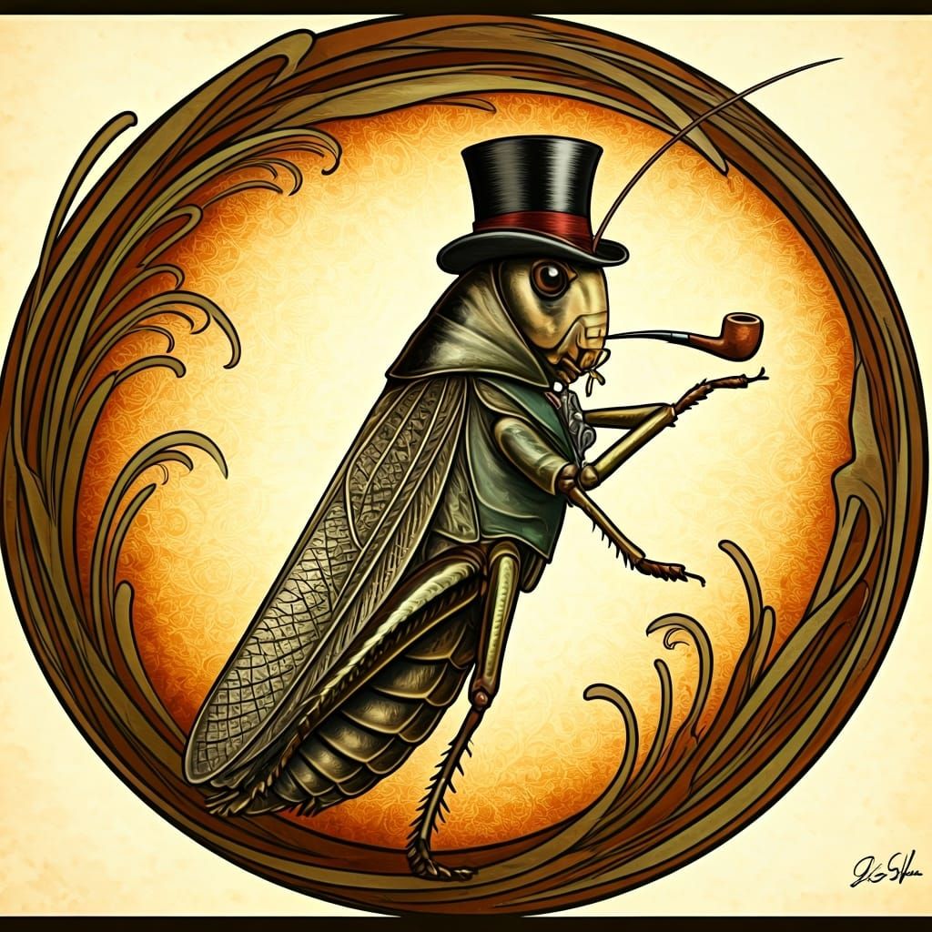 Cricket Gentleman in Art Nouveau Style