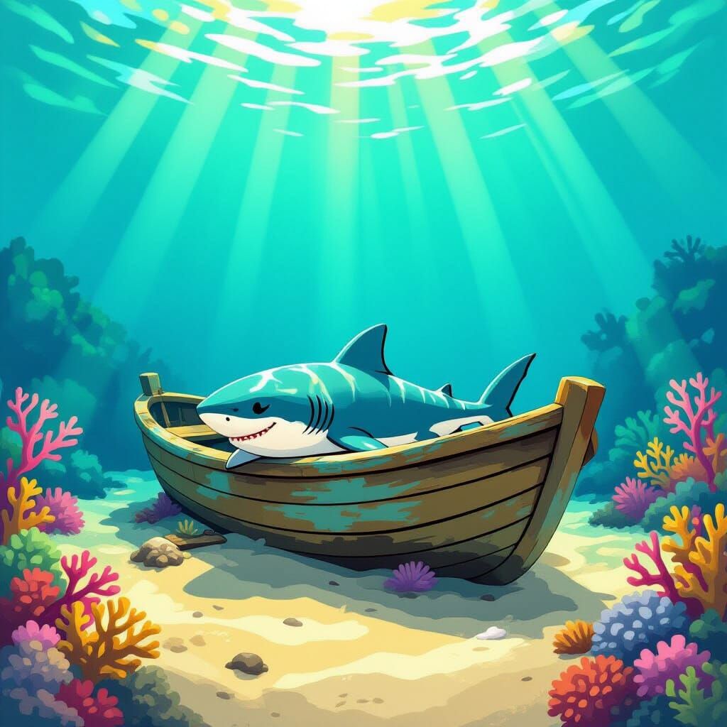 Cute Baby Shark Sleeps Peacefully on Sunken Boat