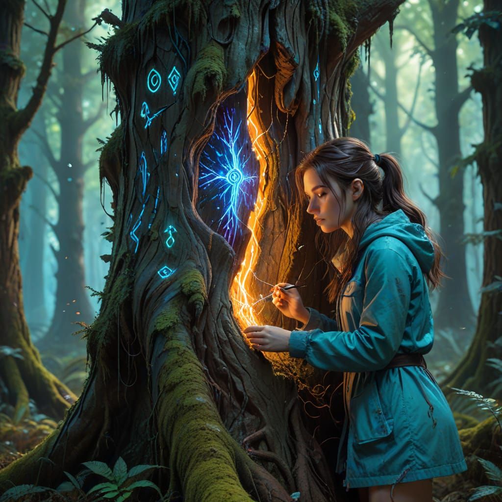 Dreamlike Forest Landscape with Glitchcore Art