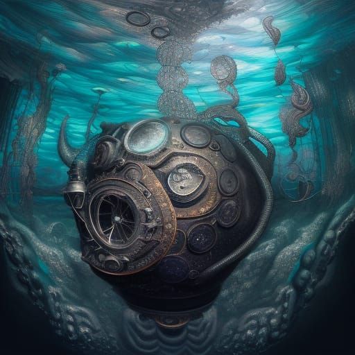 Underwater Crystal Submarine: A Fantasy Airbrush Painting