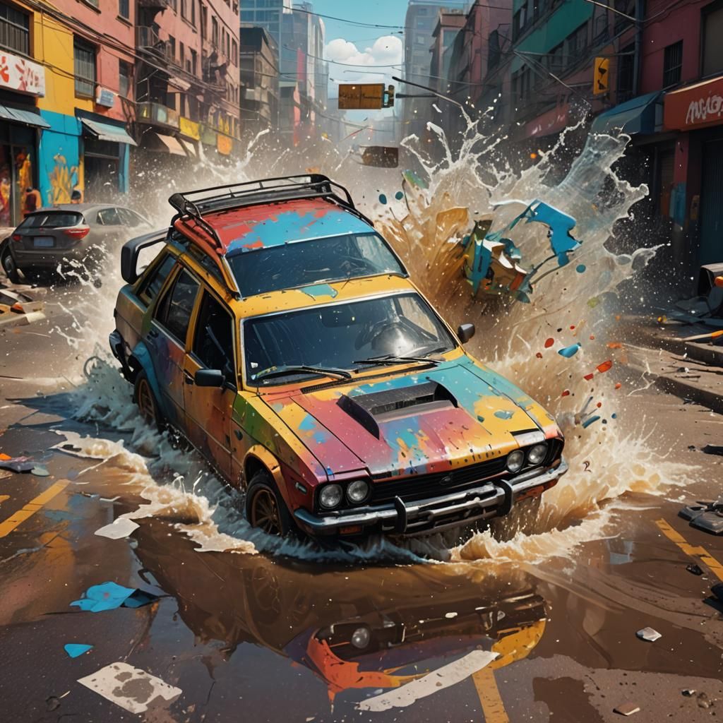 Hyperrealistic Vehicle Survivor in Splash Art Style