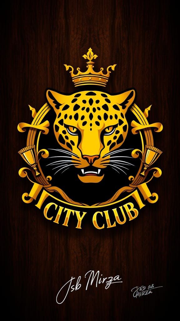 Regal Fantasy Football Team Logo with Leopard Emblem and Orn...