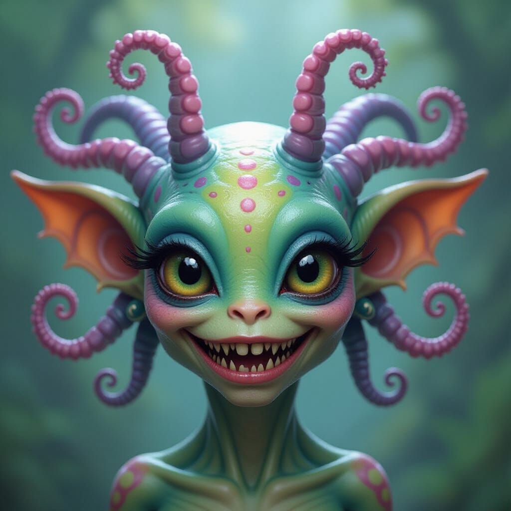 Vibrant Alien Creature with Tentacles and Large Eyes