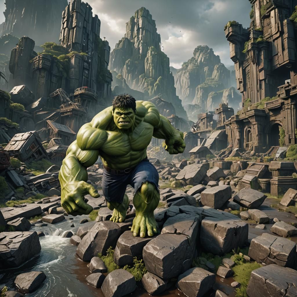 Detailed Hulk Matte Painting in Deep Color