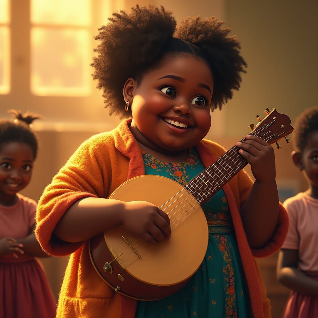 Radiant Black Girl Plays West African Kora in Vibrant School...