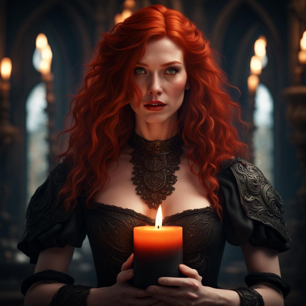 Woman in Karagouna Dress Holding Candle, Digital Painting