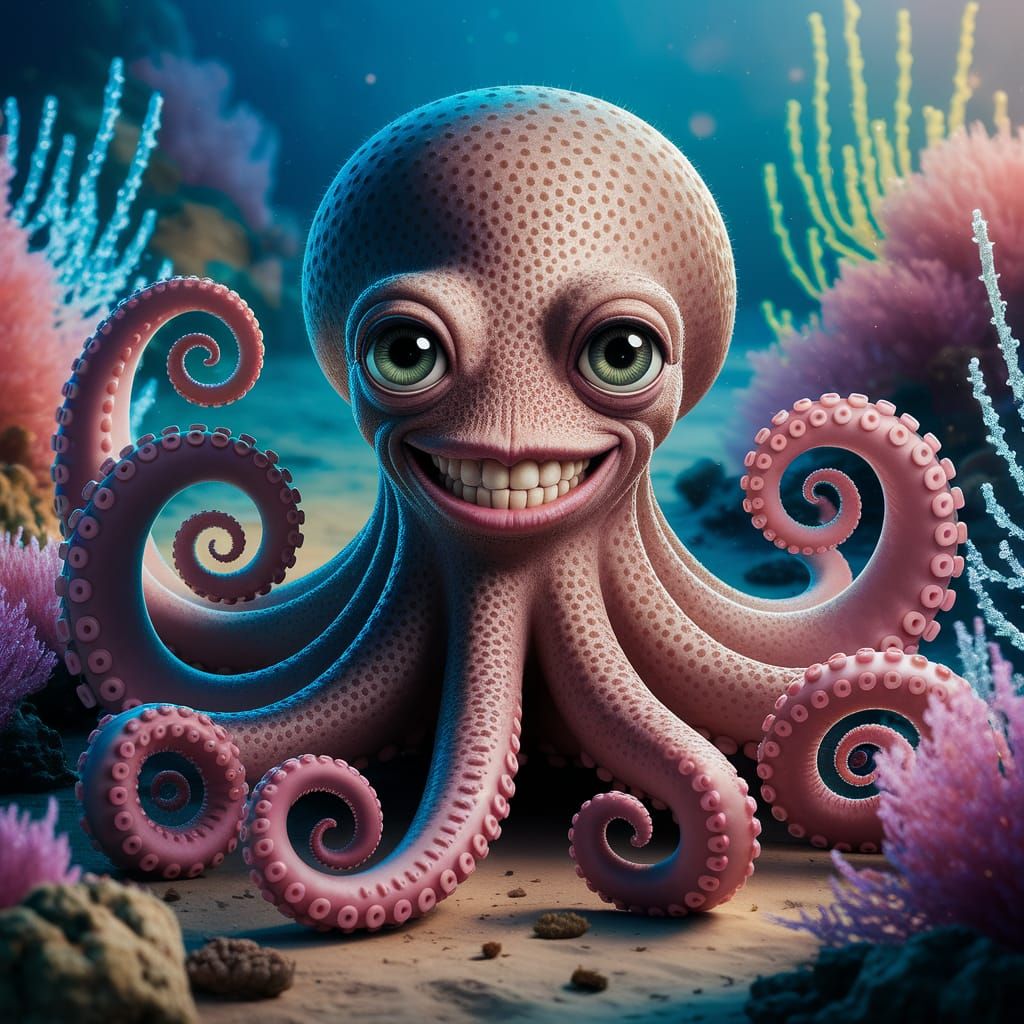 Enchanting Octopus Portrait in Vibrant Underwater Scene