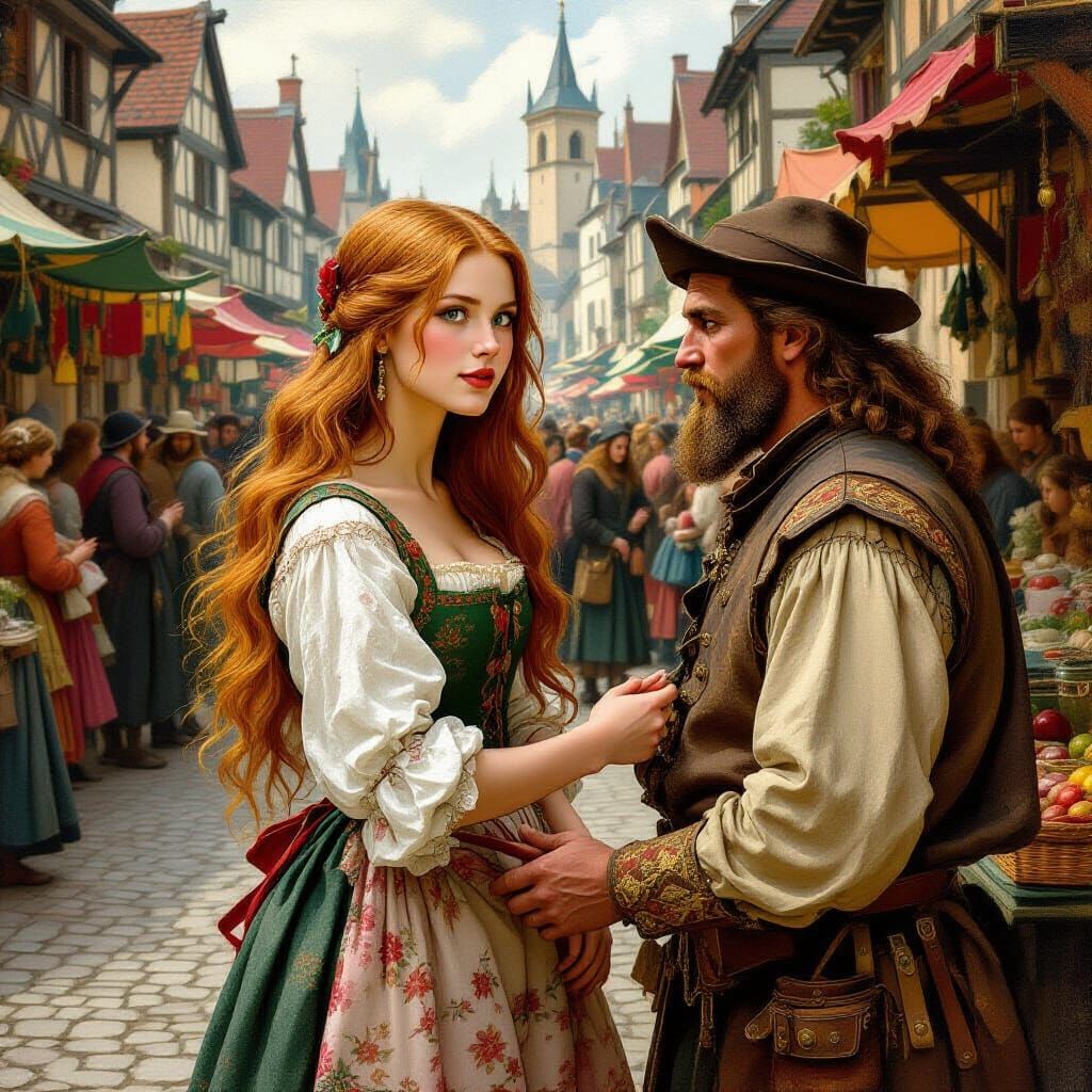 Medieval Marketplace Scene in Renaissance Style