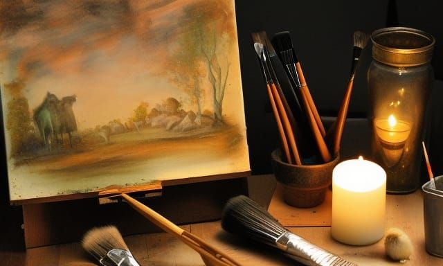 Renaissance Artist Studio with Wine and Candlelight