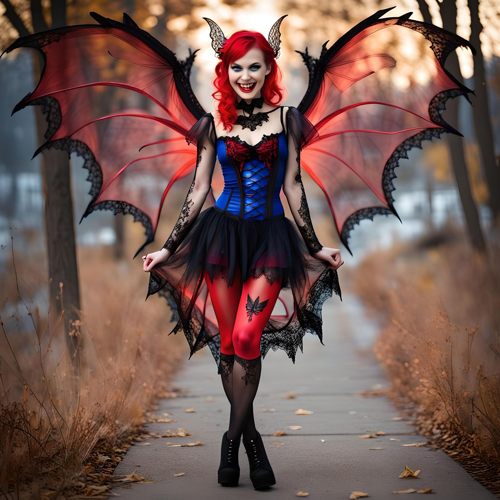 Evil Fairy with Cobalt Wings and Red Tights