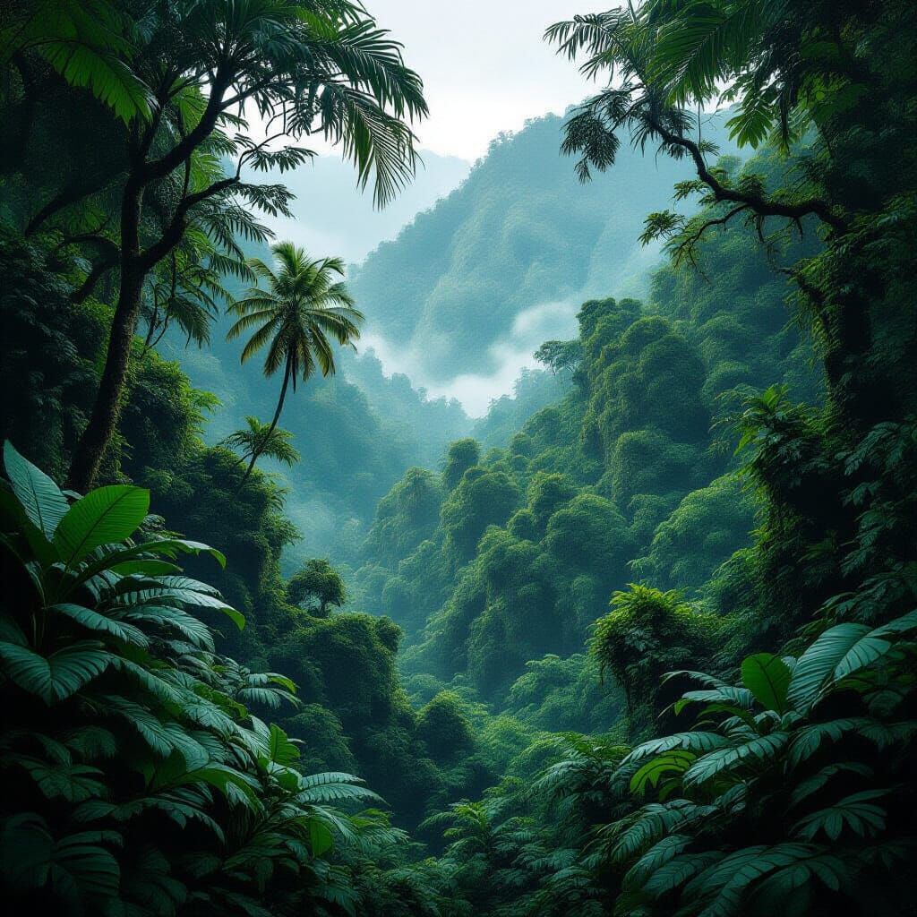 Lush Tropical Rainforest Scene in Hyperrealistic HDR Style