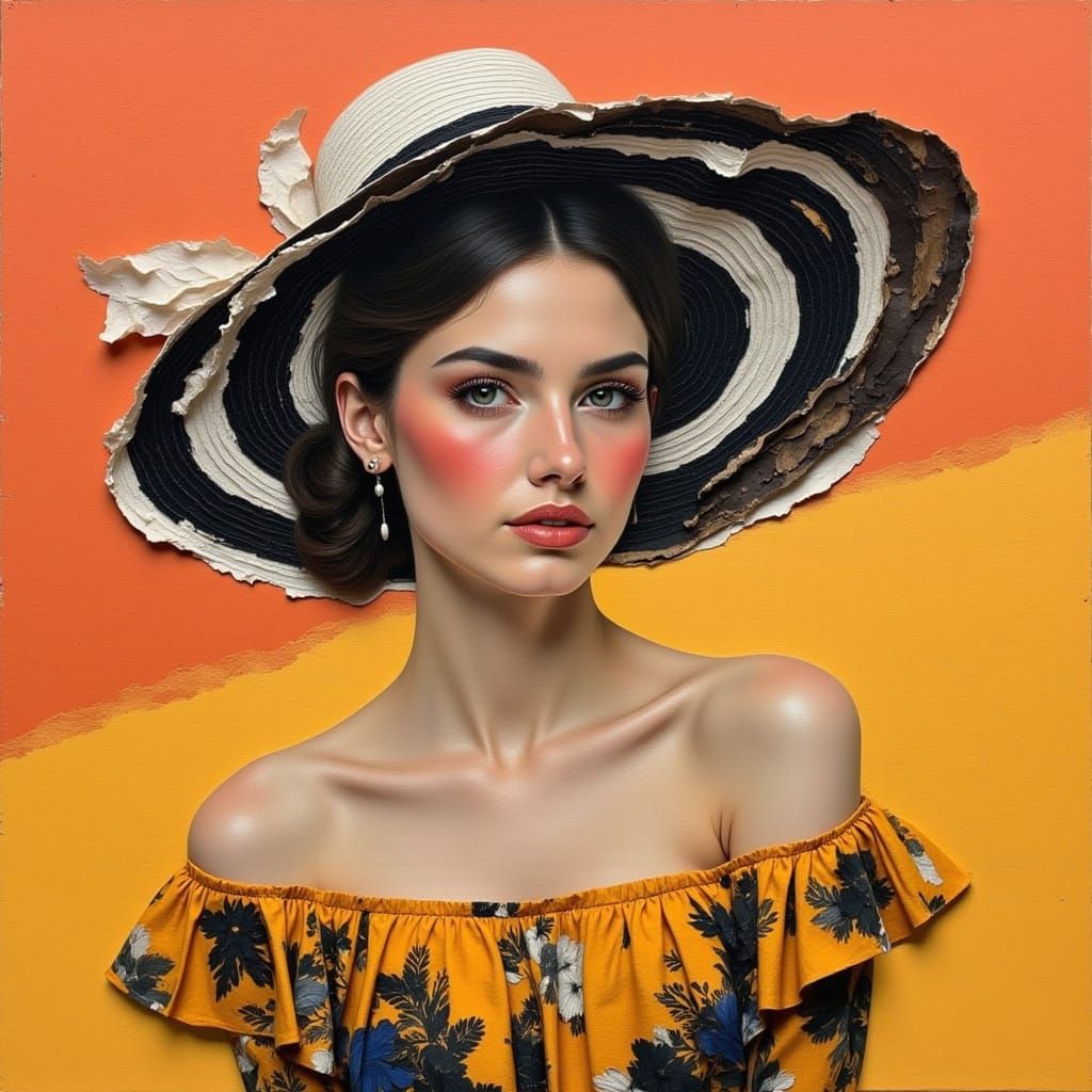 Surreal Woman in Mixed Media Art Style