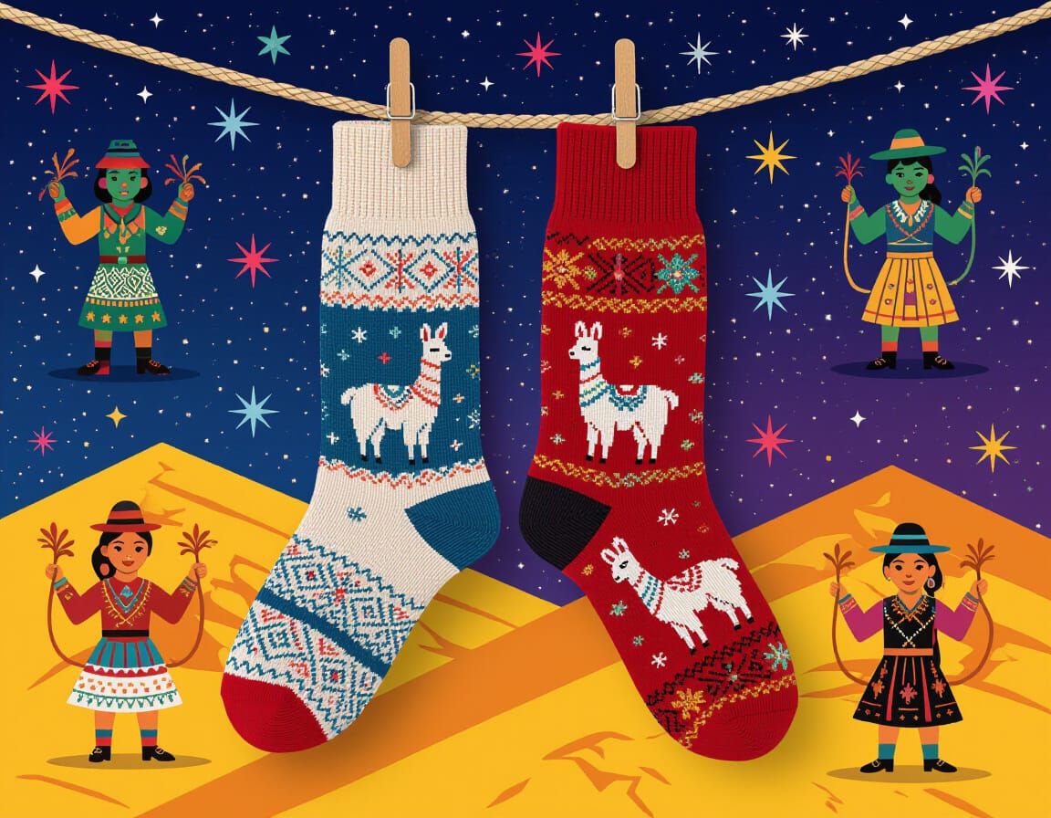 Embroidered Vicuña Socks with Inca Starry Sky