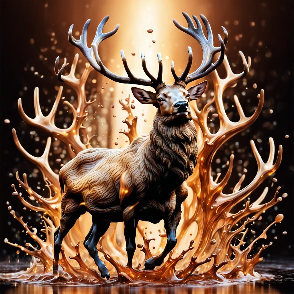 Coffee Stag Splash: A Photorealistic Fantasy